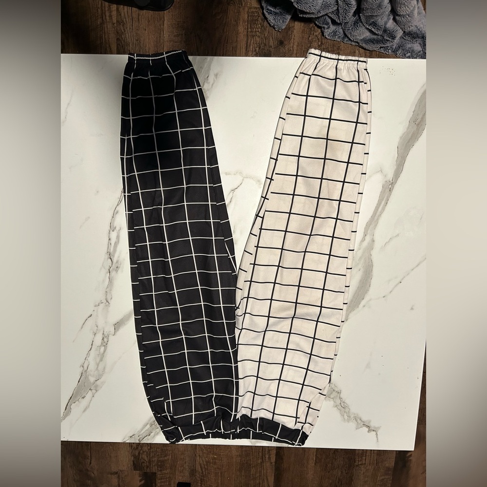 black and white pants